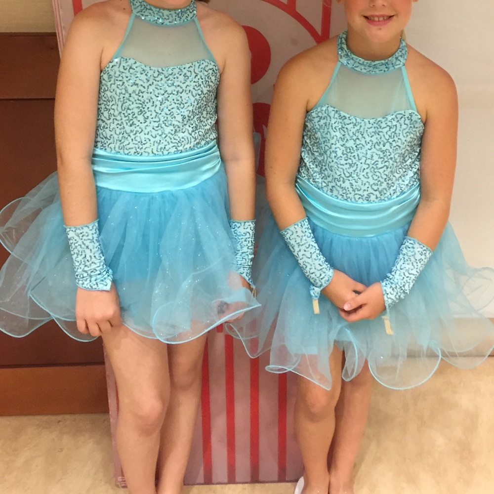 Dance Halloween Costume High Neck Sequins Tulle Ruffle Skirt Girls Size Large
